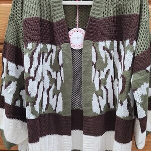 Umgee Olive and Chocolate Patterned Cardigan